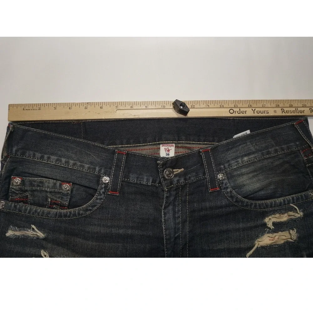 True Religion 38 Straight Leg Distressed Dark Wash Blue Jeans